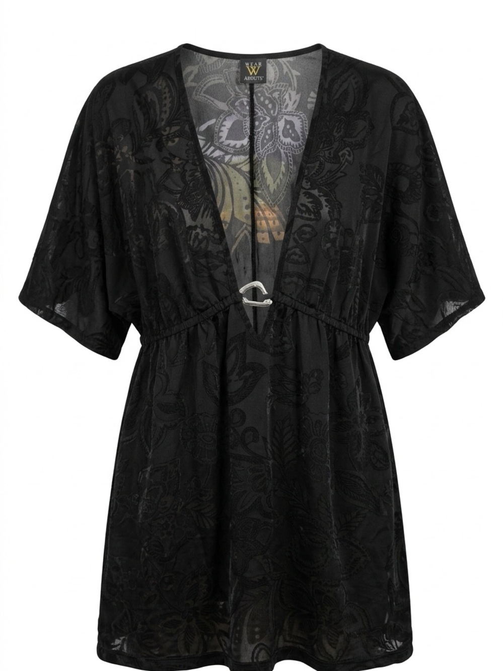 W. A. Beachwear Black Sheer V-Neck Swim Coverup with Tie Detail